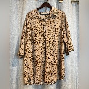 SheIn Curve Womens Brown Leopard Print Button Front Shirt Dress Size 1XL